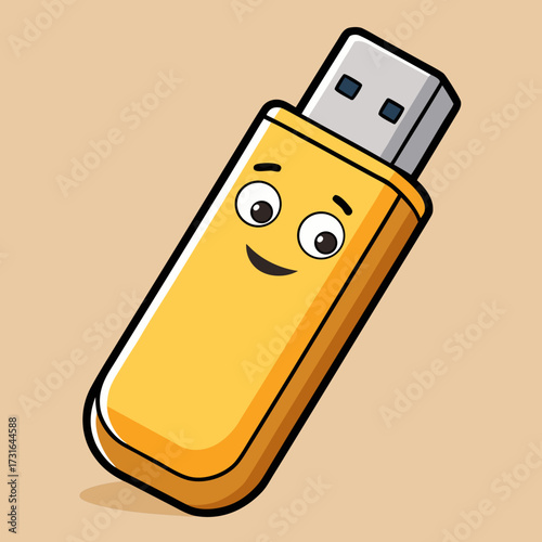 Illustration of a USB Flash Drive with Golden Case and Silver Tip for Data Transfer and Storage
