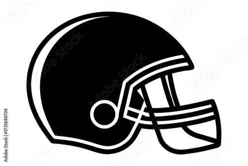 Classic black and white silhouette of an american football helmet with stripes on the facemask and shell