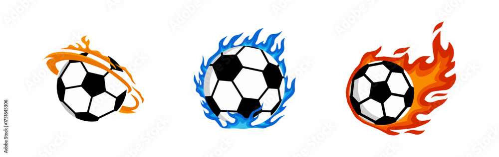 Fototapeta premium Soccer Ball with Flames Icon Set