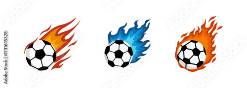 Soccer Ball with Flames Icon Set