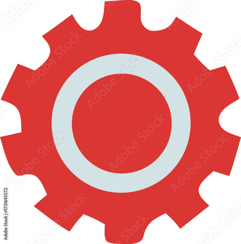 Red gear icon with white ring symbolizing engineering and mechanics for digital platforms