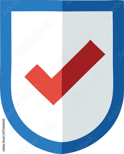 Secure shield with red check mark symbolizing protection success and approval digital asset for security and verification concepts