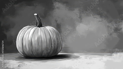 Detailed Illustration of a Pumpkin on a Gray Background