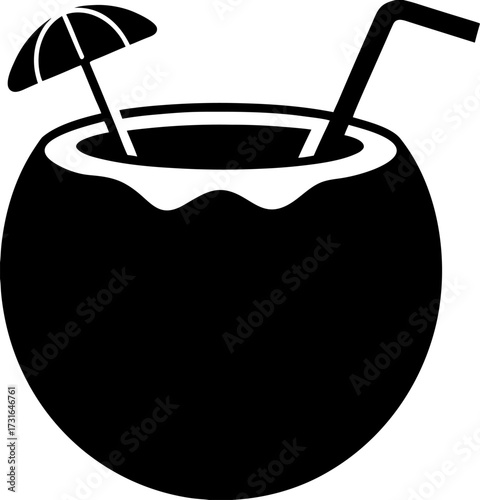 Coconut Drink Silhouette Vector Tropical Summer Beverage Icon