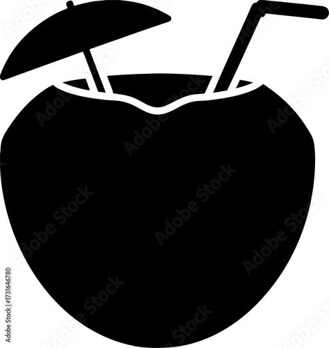 Coconut Drink Silhouette Vector Tropical Summer Beverage Icon
