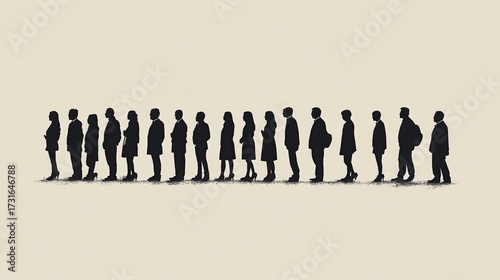 Silhouette of Diverse People Standing in Line in Minimalist Style