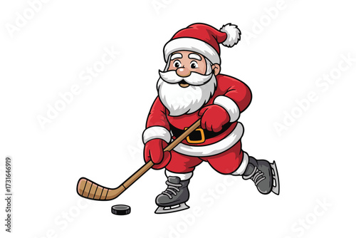 santa playing ice hockey illustration vector
