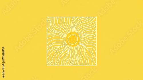 Abstract Sun Illustration with Wavy Lines on Bright Yellow Background