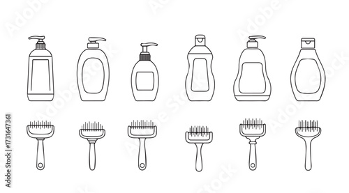 Collection of bathroom hygiene product silhouettes including shampoo bottles and razors silhouette