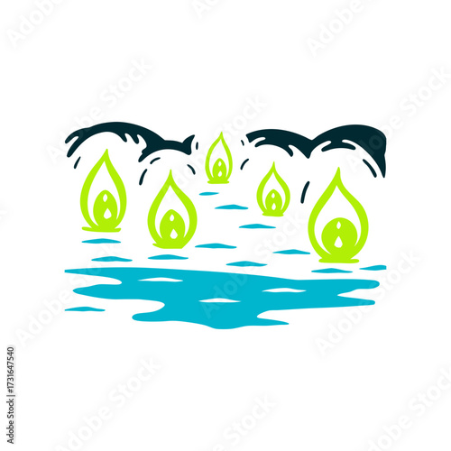 Naga Fireballs Festival Abstract Vector Illustration Naga Fireballs Festival Mysterious glowing orbs rising from a river in deep indigo