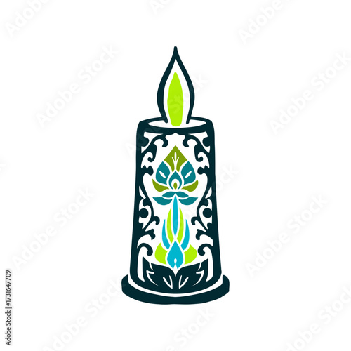 Ornate Candle Illustration with Floral Design Candle Festival Ubon Ratchathani Carved beeswax candle with floral and deity motifs in deep maroon