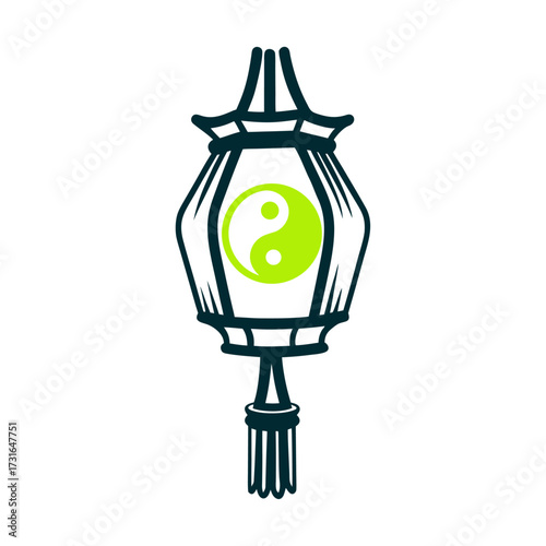 Yin Yang Lantern: Chinese Vegetarian Festival Symbol Vegetarian Festival White Chinese style lantern with minimalist yin yang balance