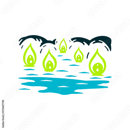 Naga Fireballs Festival Abstract Vector Illustration Naga Fireballs Festival Mysterious glowing orbs rising from a river in deep indigo