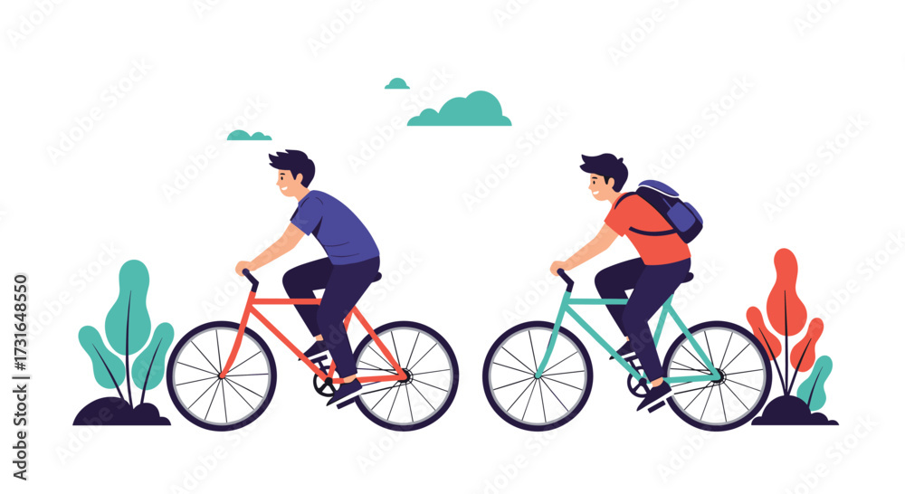 Fototapeta premium Two friends enjoy a scenic bike ride through nature.