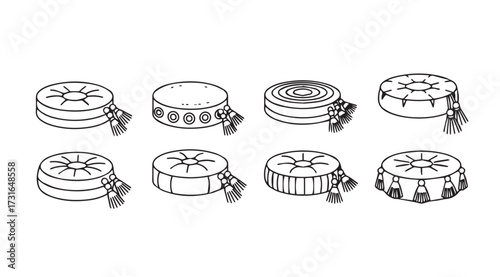 Collection of eight different measuring tape silhouettes with rulers and keys