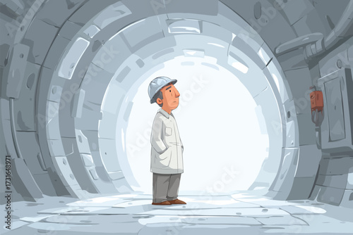 Man Wearing Tin Foil Hat in Underground Bunker belief isolated