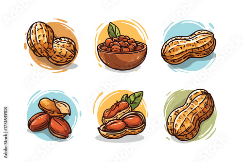 Peanut Allergy Warning Icon Set for Packaging Design ingredient isolated