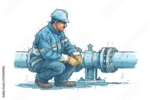 Pipeline inspector at work technology isolated