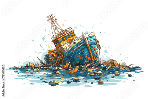 Shipwreck Debris Scattered on Ocean Floor gear isolated