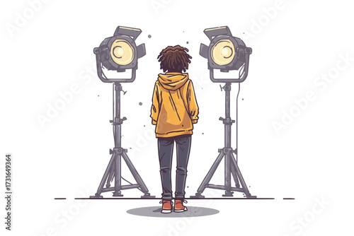 Stage lighting technician backstage isolated