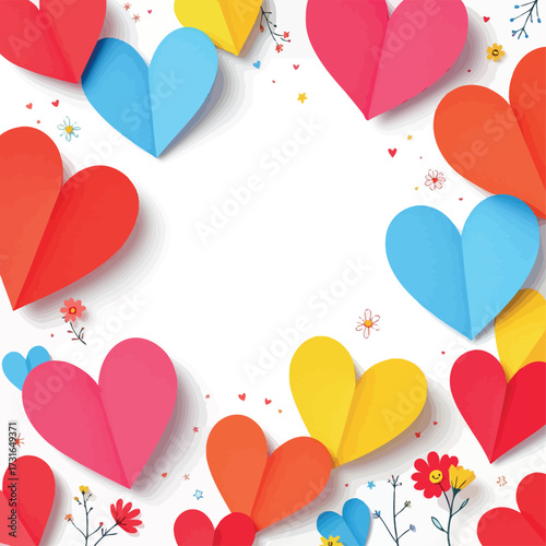 Vsai paper hearts creating frame on white background