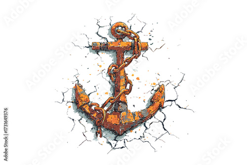 Symbolic Image of Rusty Anchor Breaking Free from Cha 272225f3-9bb9-4233-bbbc-ad67f9fda048 shipping isolated