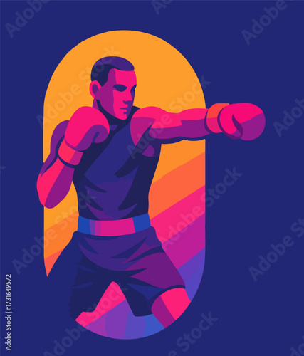 Boxer in Guard Stance — Combat Sports Training Neon Illustration