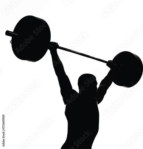 Silhouette of a weightlifter lifting a barbell overhead isolated on white background the image captures the power and strength in weightlifting