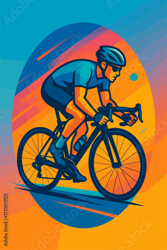 Neon Road Cyclist Racing — Fast Bike Sport Poster Vector