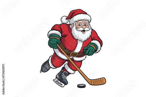 santa playing ice hockey illustration vector