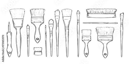 Set of paint brushes. Hannd drawn sketch. Vector illustration
