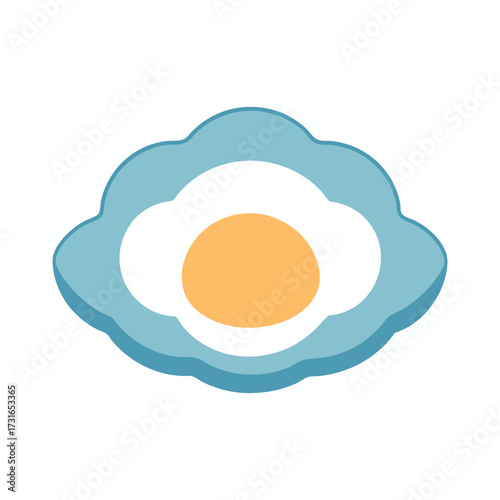 Simple flat color oyster clipart with bright yellow yolk and blue shell