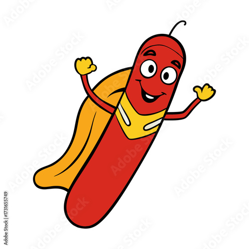 A Hotdog Superhero Flying With Ketchup And Mustard