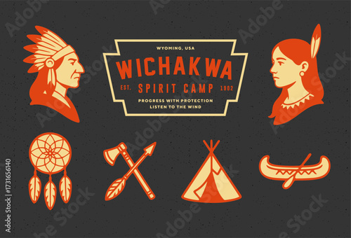 Ethnic american indigenous tribal culture decorative set isolated vector