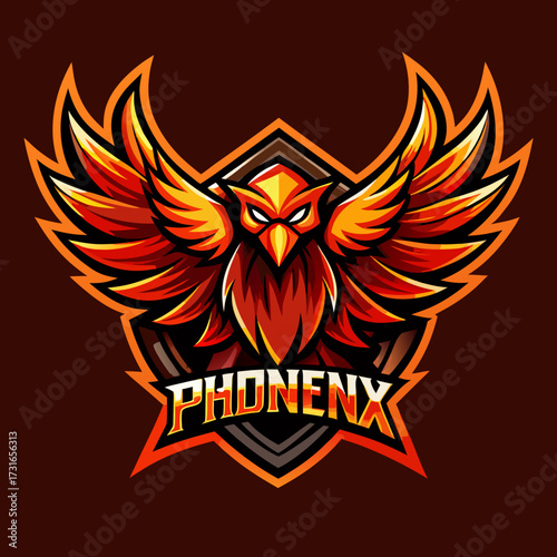 Fiery phoenix mascot logo with bold typography
