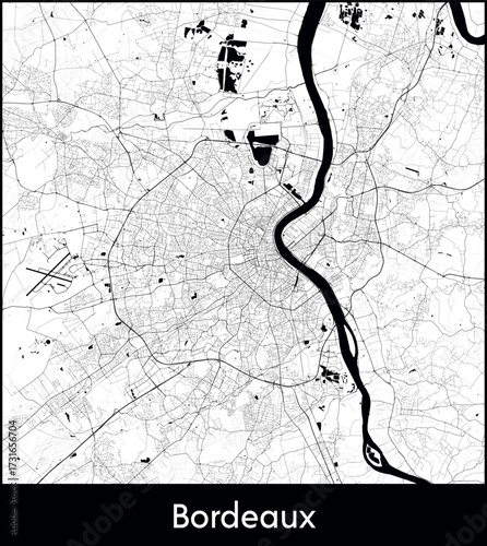 Bordeaux city map, France - Topographic vector map poster