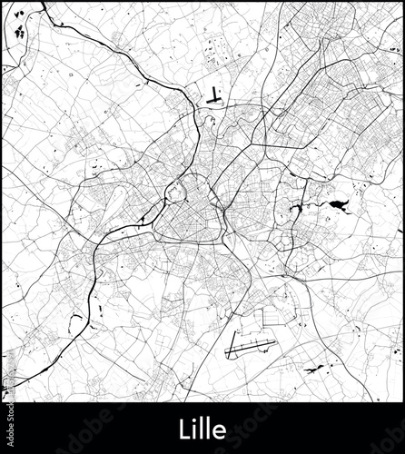 Lille city map, France - Topographic vector map poster