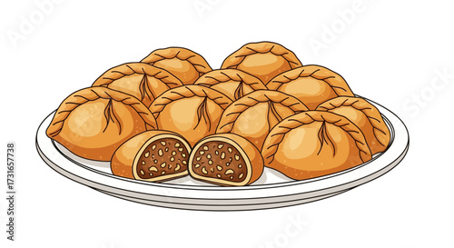 Savory Empanadas A Delicious Culinary Illustration, Ready to Serve on a White Plate for a Tasty Meal, Depicting an Appetizing Display
