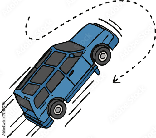 Blue car drifting around corner on race track with speed lines showing dynamic movement and competitive spirit.