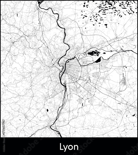 Lyon city map, France - Topographic vector map poster