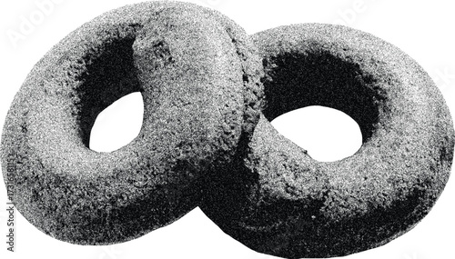 Abstract Black and White Image of Two Interlocking Toroidal Shapes