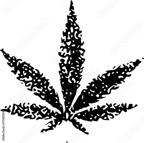 Black and White Silhouette of a Cannabis Leaf, Symbolizing Marijuana and its Culture