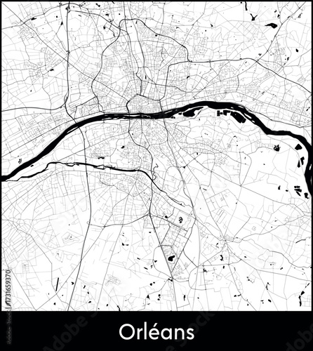 Orleans city map, France - Topographic vector map poster