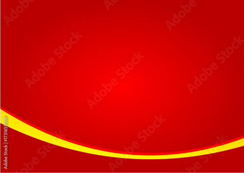 A bold, vibrant red background featuring a single, thick, curved line in bright yellow and gold that sweeps across the bottom of the design. The overall look is simple, energetic, and modern.