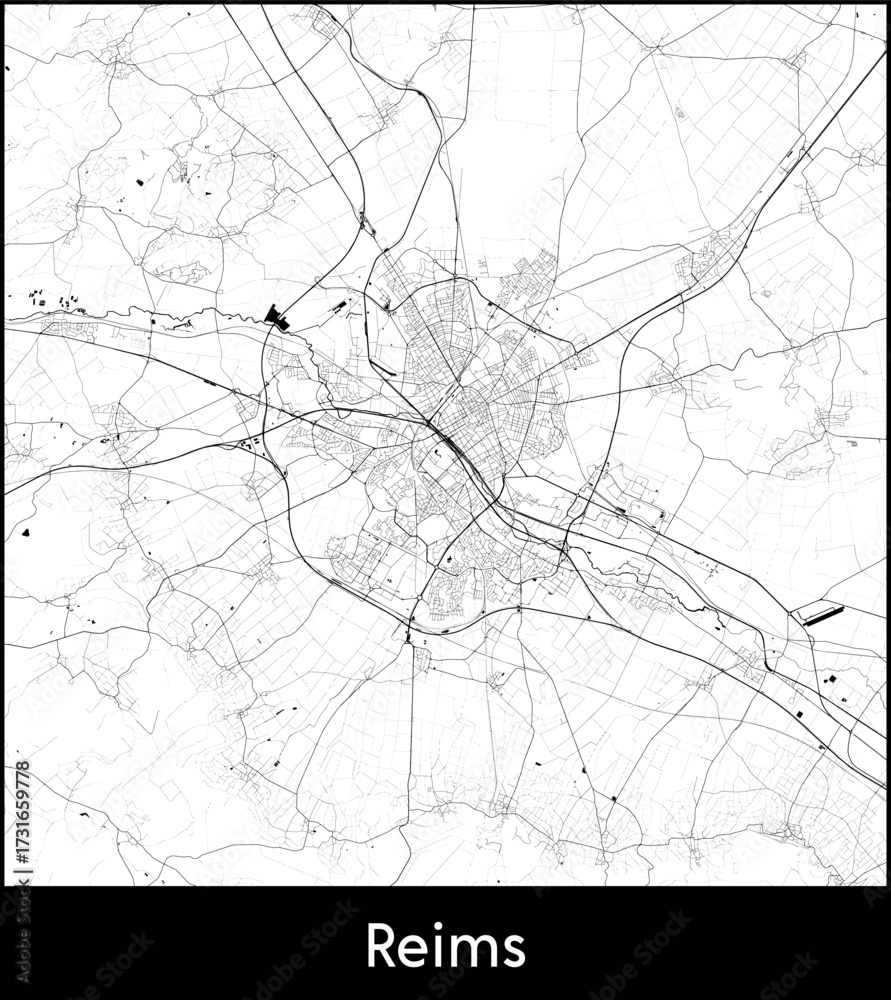 Fototapeta premium Reims city map, France - Topographic vector map poster