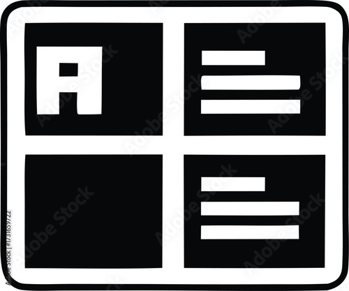 Simple iconographic representation of a document layout with text blocks and a large letter a for document organization and design concepts