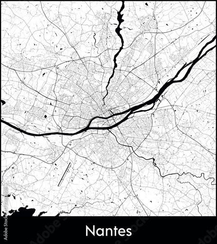 Nantes city map, France - Topographic vector map poster