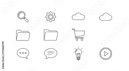 Collection of hand drawn doodle icons in a simple silhouette style
