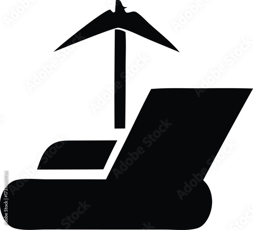 Relaxing beach lounger under a sun umbrella icon for vacation and leisure travel getaway