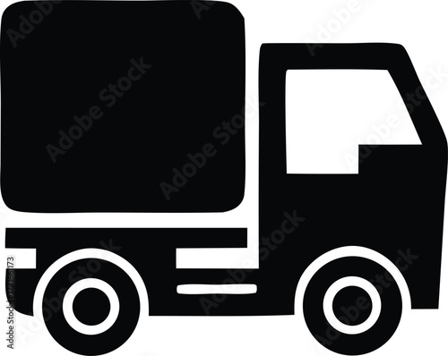 Simple black silhouette of a box truck icon representing delivery services logistics and transportation solutions for businesses
